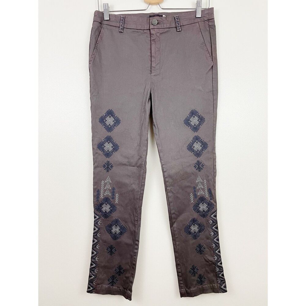 NWT Johnny Was Pants Trousers Embroidered Jeans Khaki Brown Blue Size Small